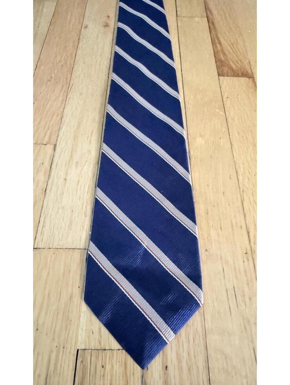Vintage Cedric’s Italy Diagonal Stripe Necktie Navy Blue Red Beige Classic Tie